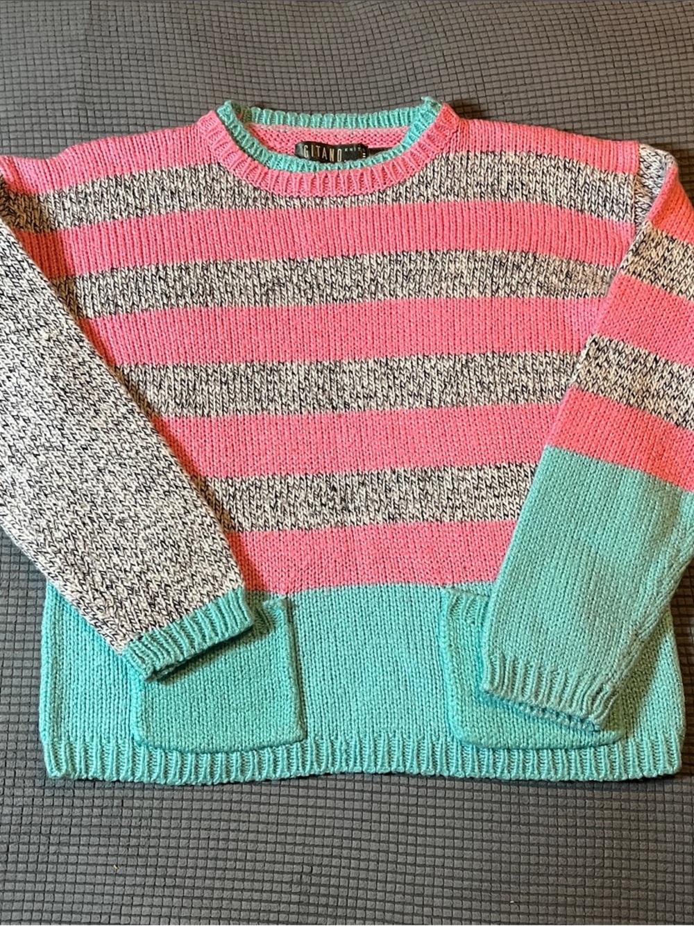 Titan Colorblock Crewneck Sweater in Pink, Mint & Gray